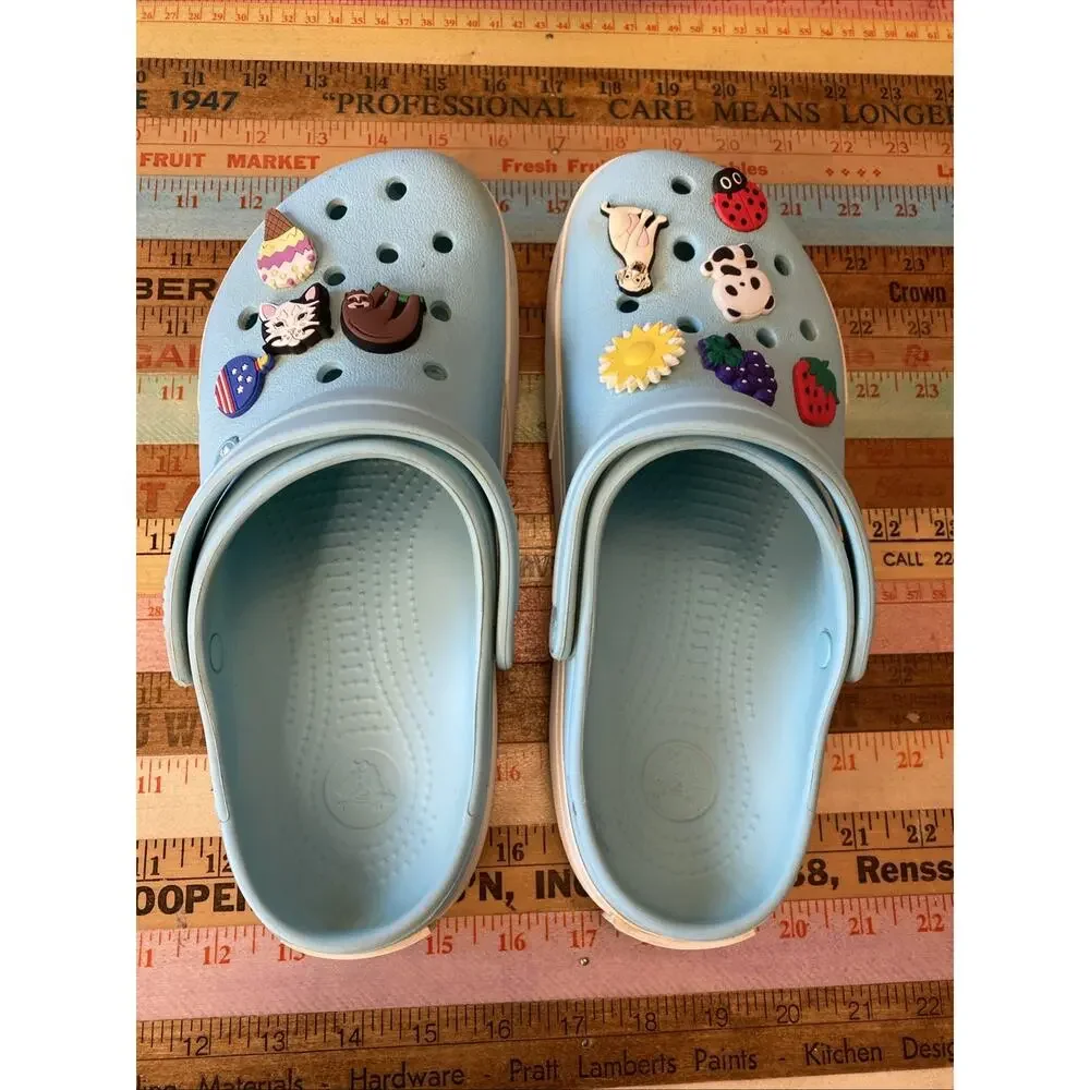 CROCS Crocband II Women's Size 10 Mens 8 Ice Blue White Clog w/ Jibbits